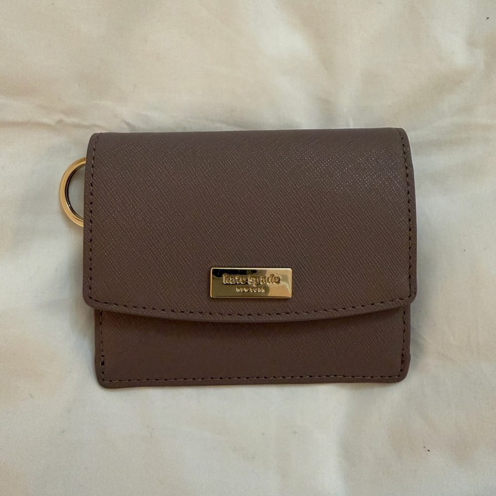 Kate Spade Chocolate Card Holder with Gold Ring